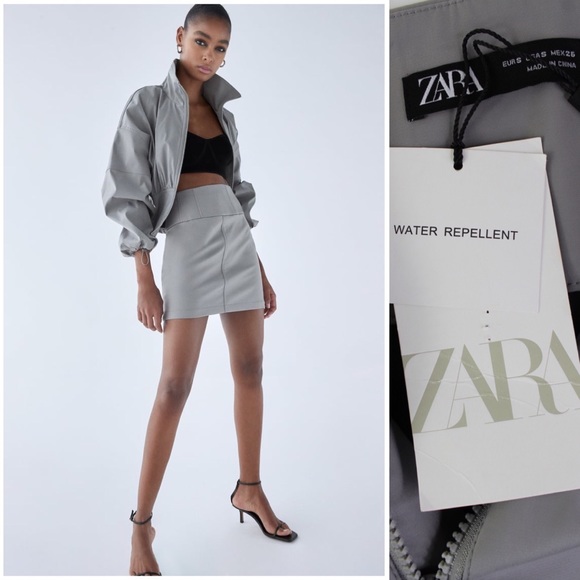 Zara NWT High Waisted Technical Mini Skirt Small Neutral Grey - Picture 2 of 9
